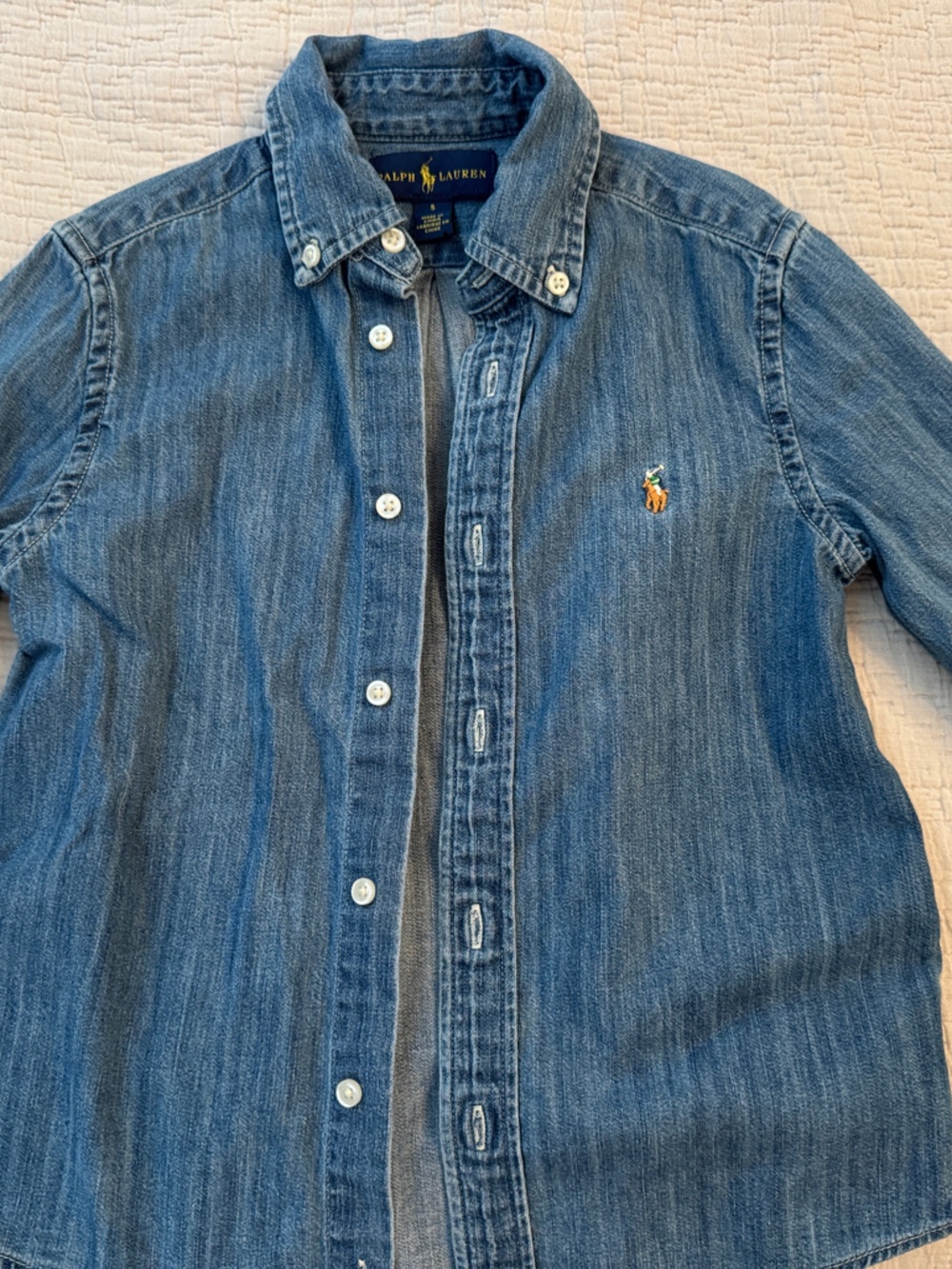 Ralph Lauren Blue Denim Button-Down Shirt with Pony Logo